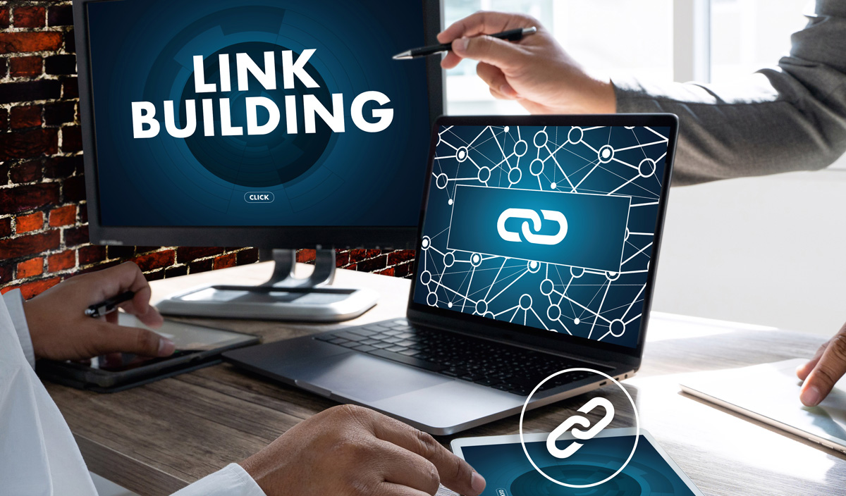 Link Building Displayed On Computer Screen SEO Marketing Shown On Devices Link Building Displayed On Computer Screen SEO Marketing Shown On Devices